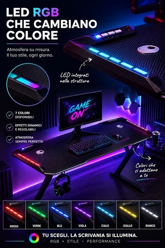 Scrivania gaming led - scrivania,